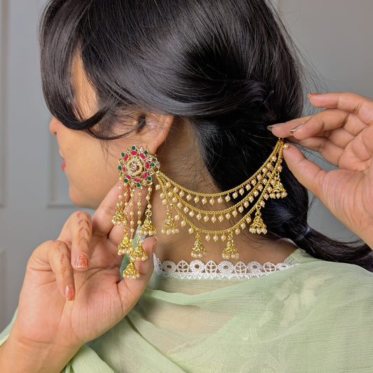 Ruby green floral polki sahara copper earring