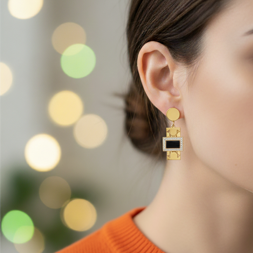 BLACK DANGLE STUDS