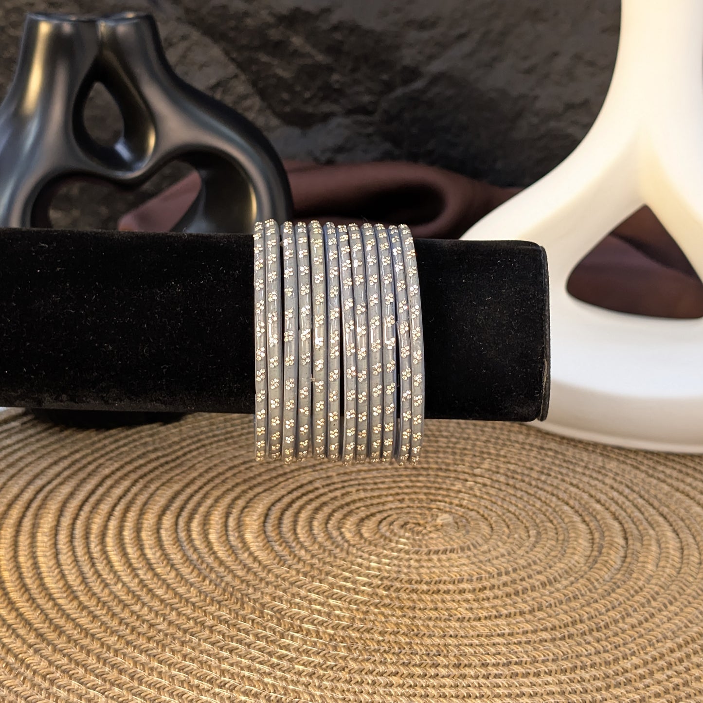 SILVER GREY INDIAN GLASS BANGLES