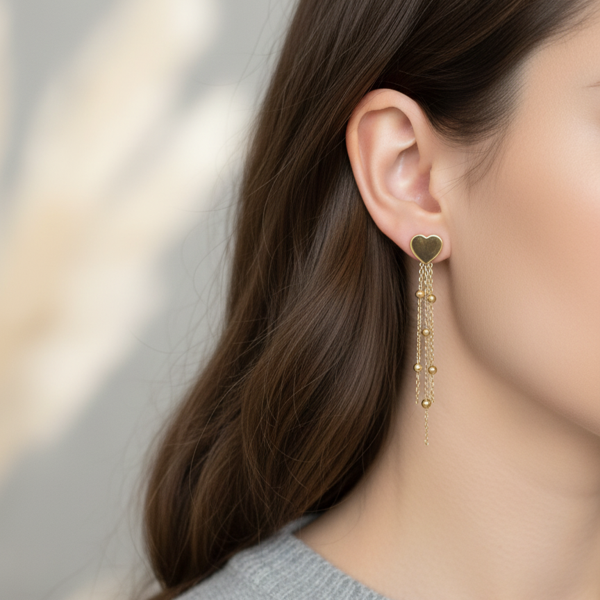 BALL CHAIN HEART EARRINGS