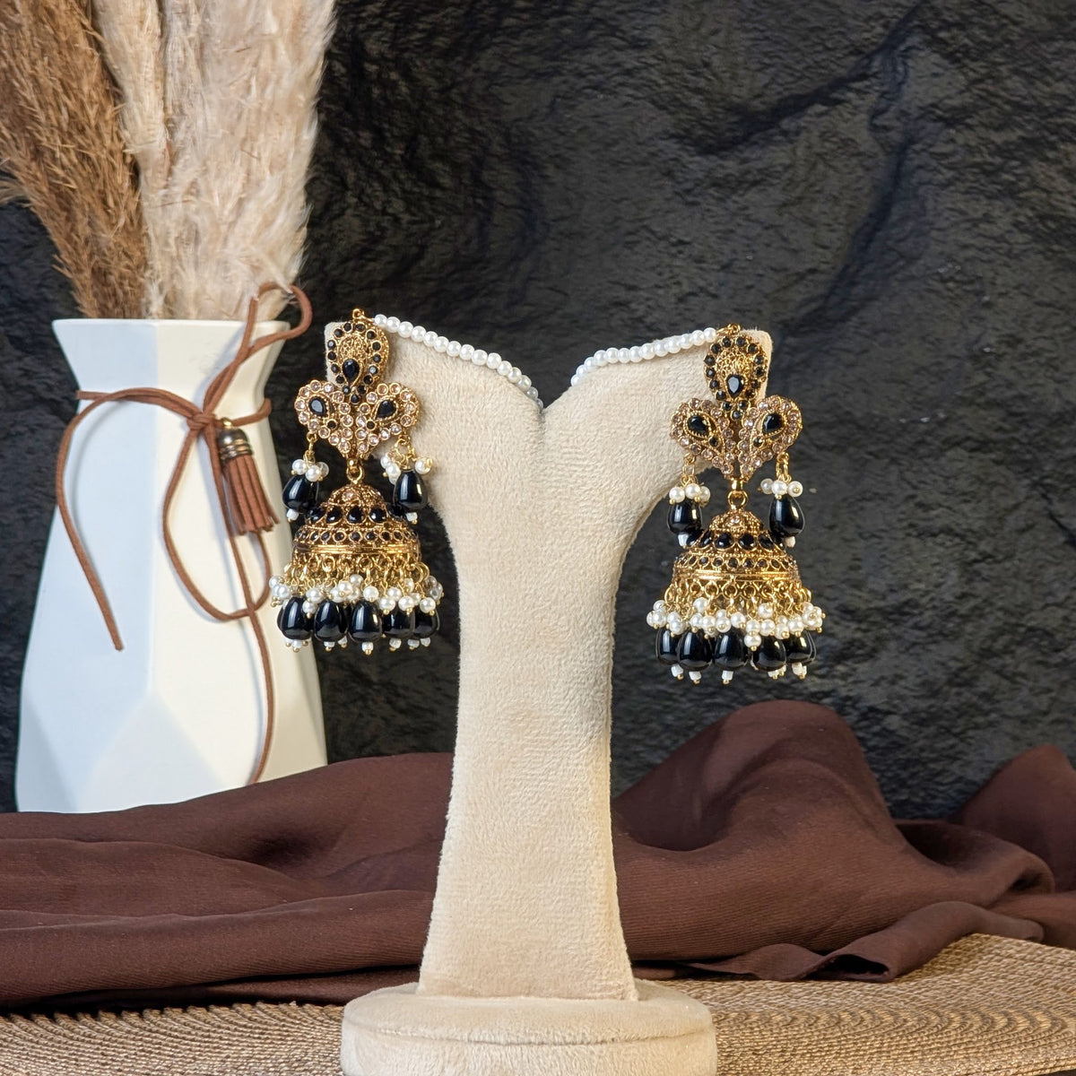 Midnight Onyx Jhumka Earrings