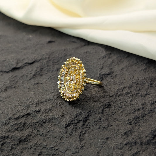 Golden Filigree Zircon Ring
