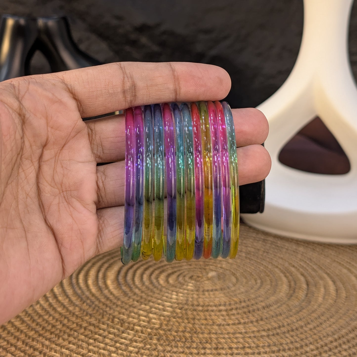 MULTICOLOR SPECTRUM GLASS JELLY BANGLES