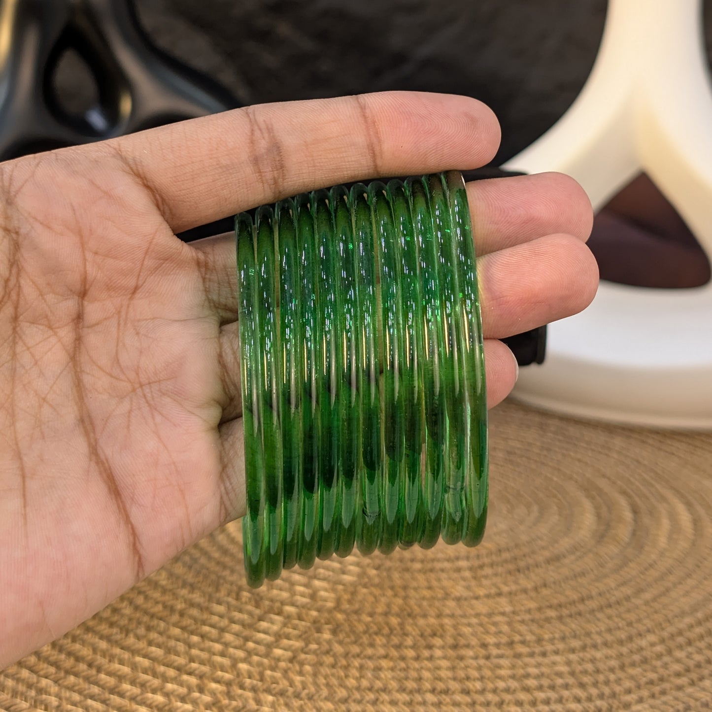 EMERALD TINT GLASS JELLY BANGLES
