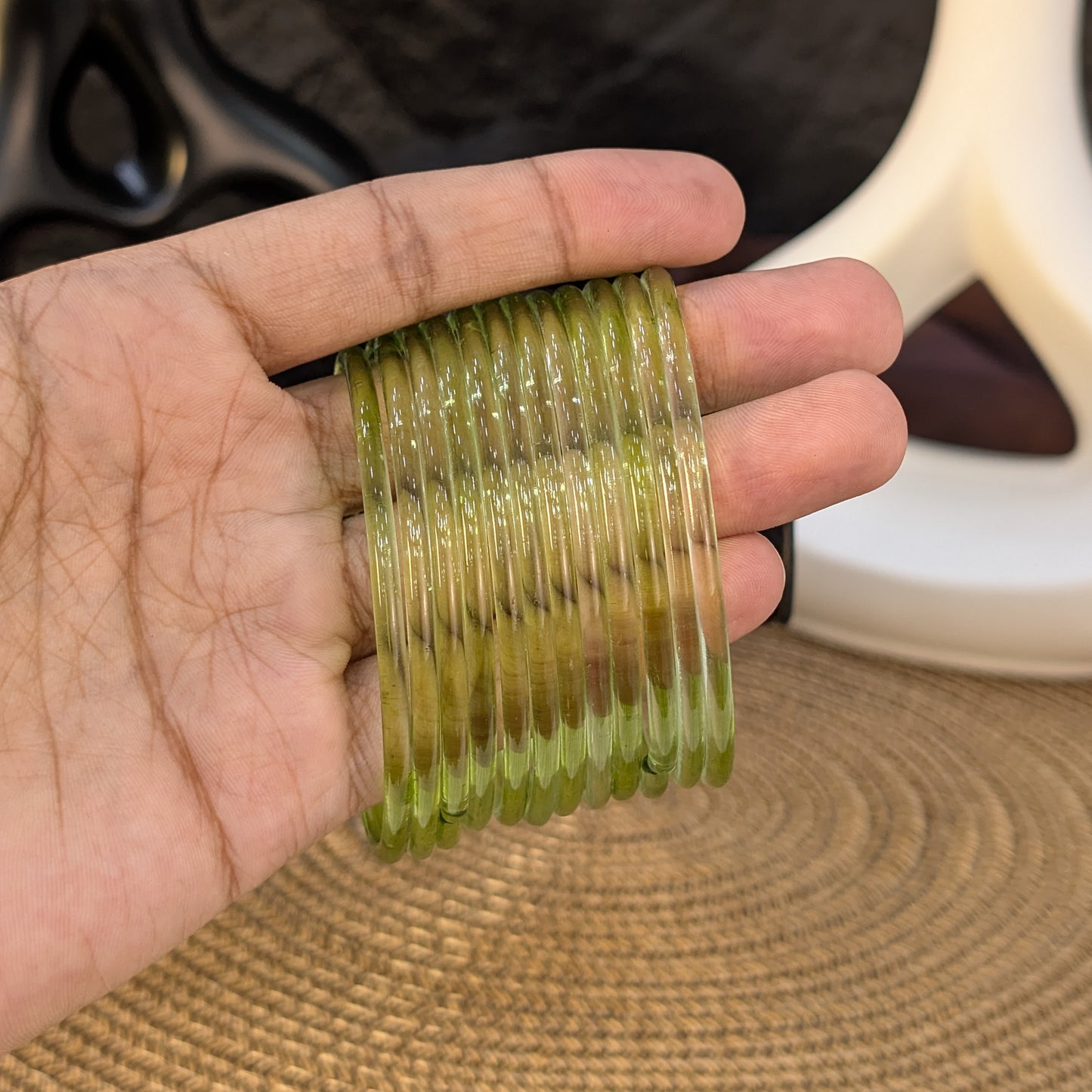 OLIVE MIST GLASS JELLY BANGLES