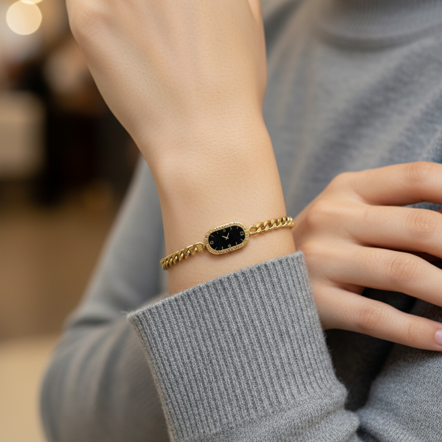 Watch Style Gold Curb Bracelet