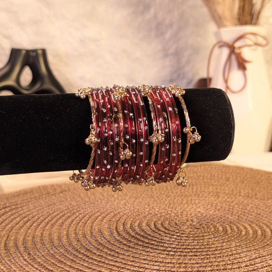 Maroon crystal glass kashmiri bangles
