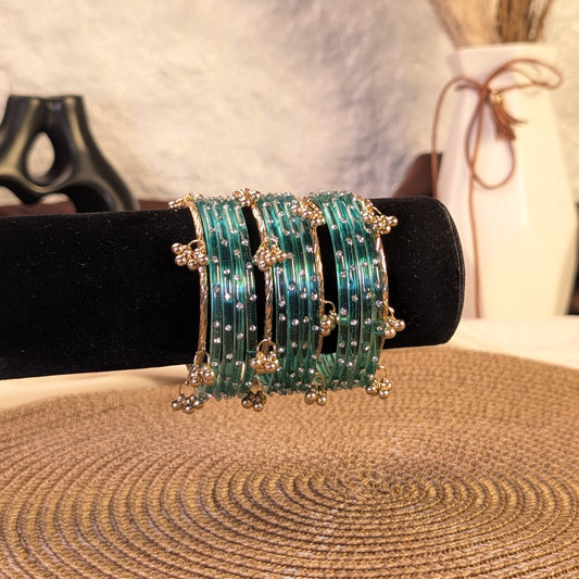 Cyan crystal glass kashmiri bangles