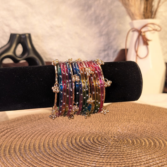 Multi color crystal glass kashmiri bangles