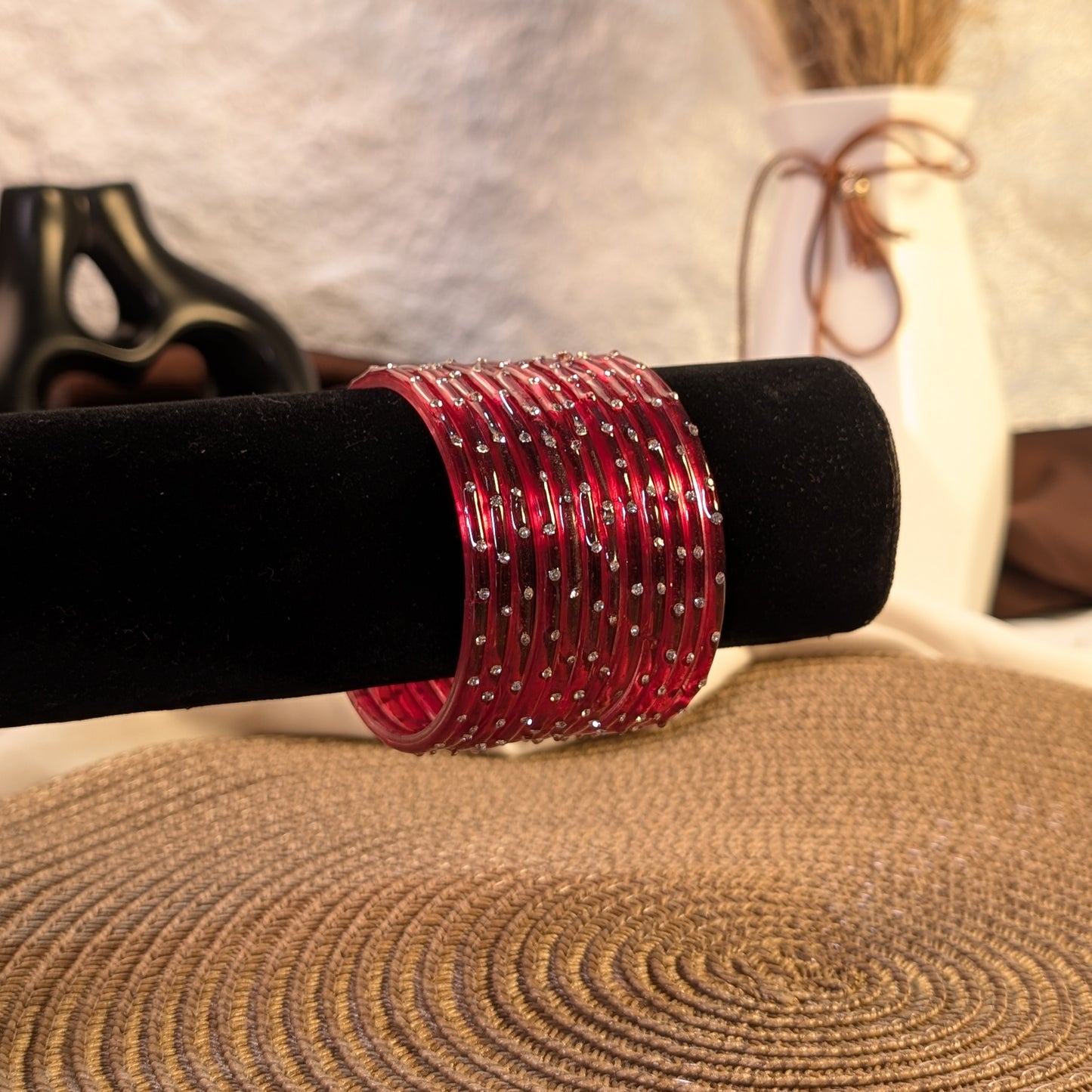 red crystal glass bangles