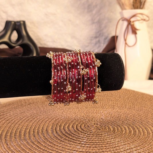 Red crystal glass kashmiri bangles