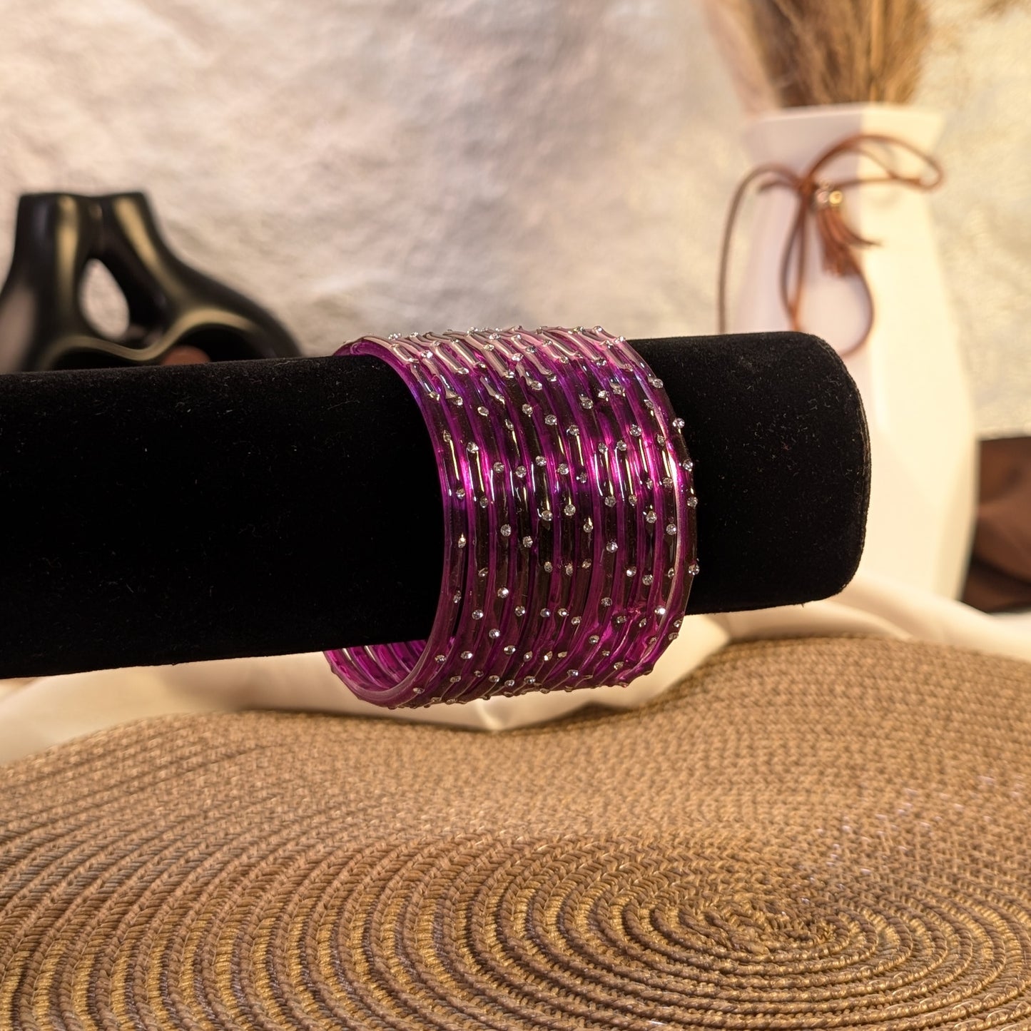 purple crystal glass bangles
