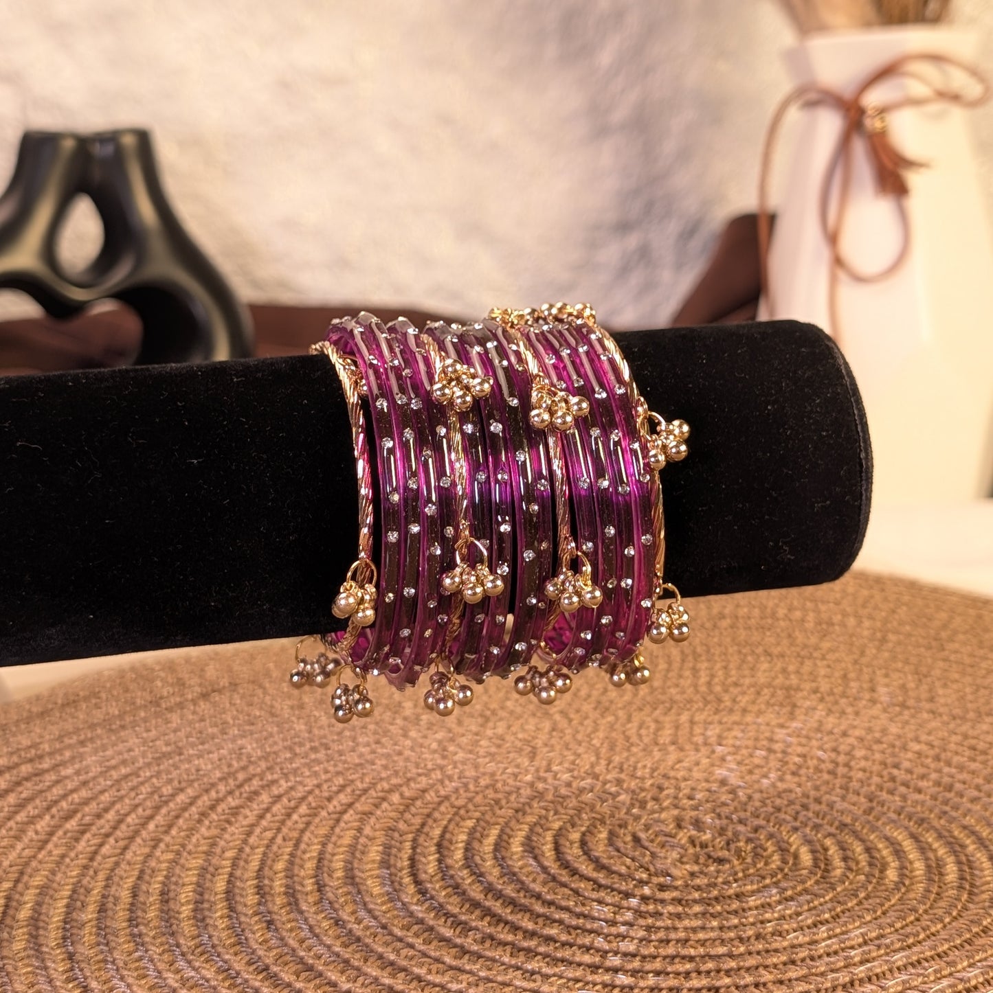Purple crystal glass kashmiri bangles