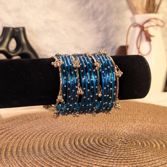 Royal blue crystal glass kashmiri bangles