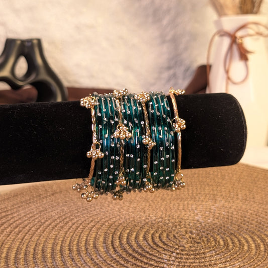 Teal crystal glass kashmiri bangles