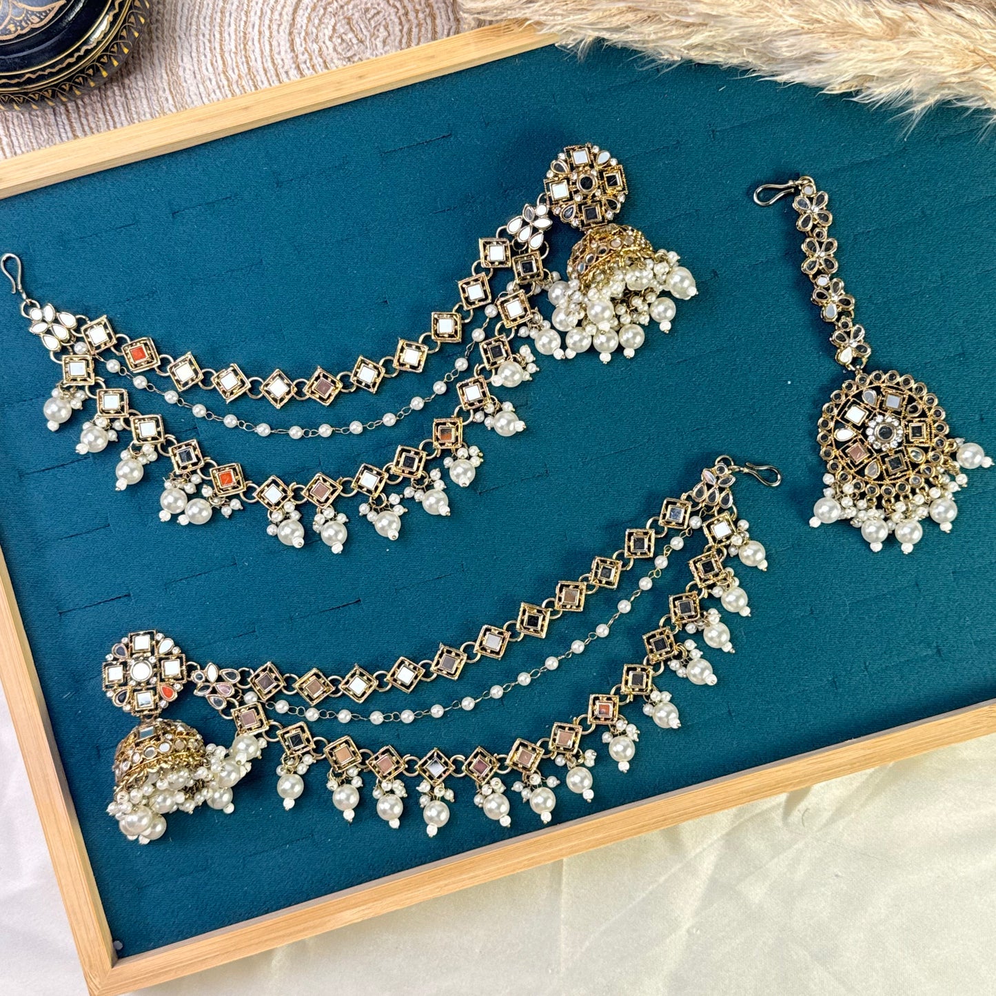 Emerald triple layer Tikka Sahara Kundan Earrings