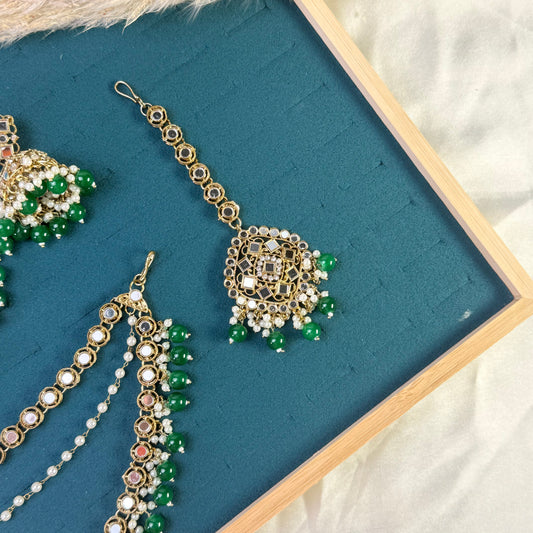 Pearl white multi strand Tikka Sahara Kundan Earrings
