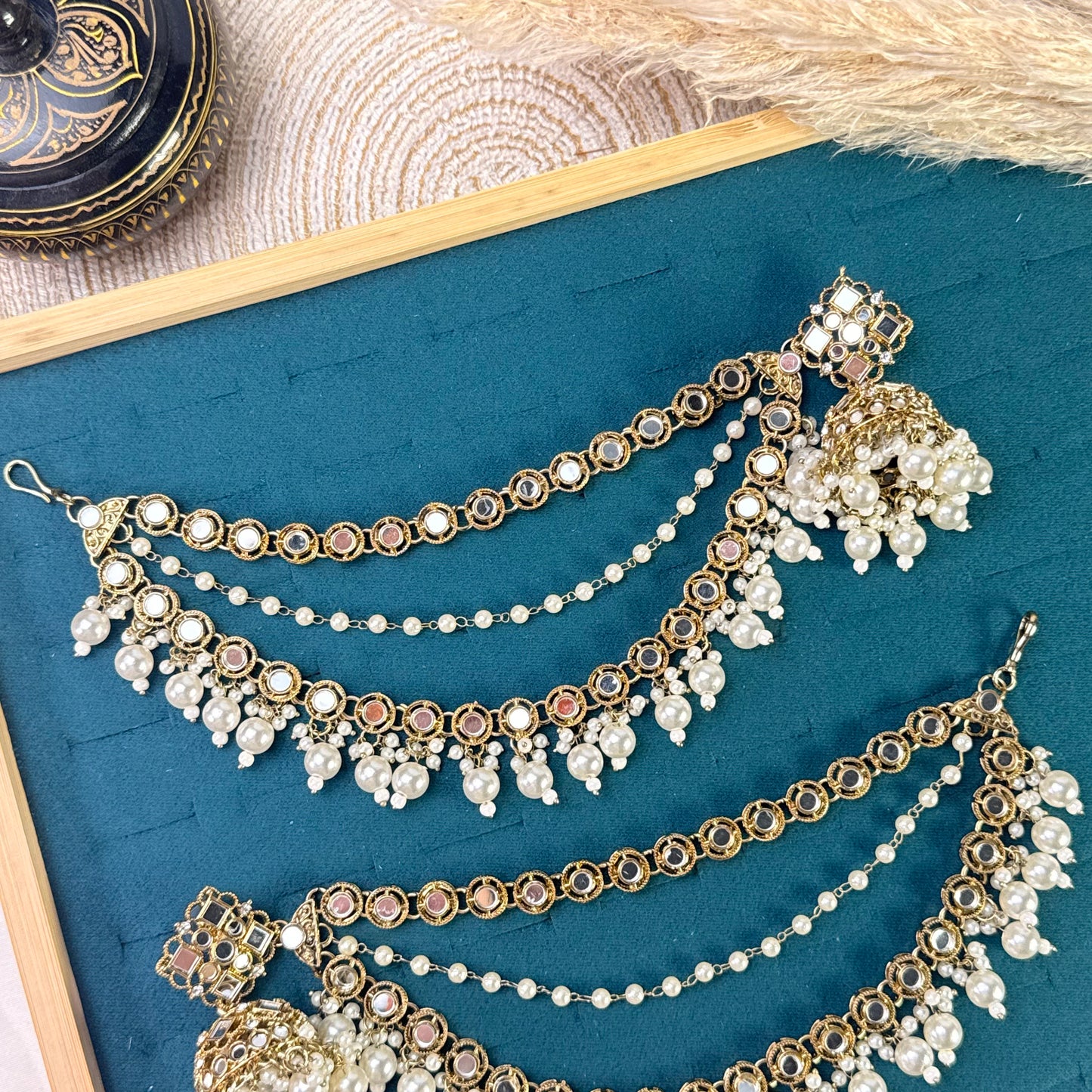 Teardrop emerald halo Tikka Sahara Kundan Earrings