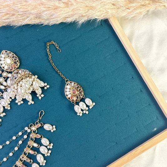 Ivory droplet floral Tikka Sahara Kundan Earrings
