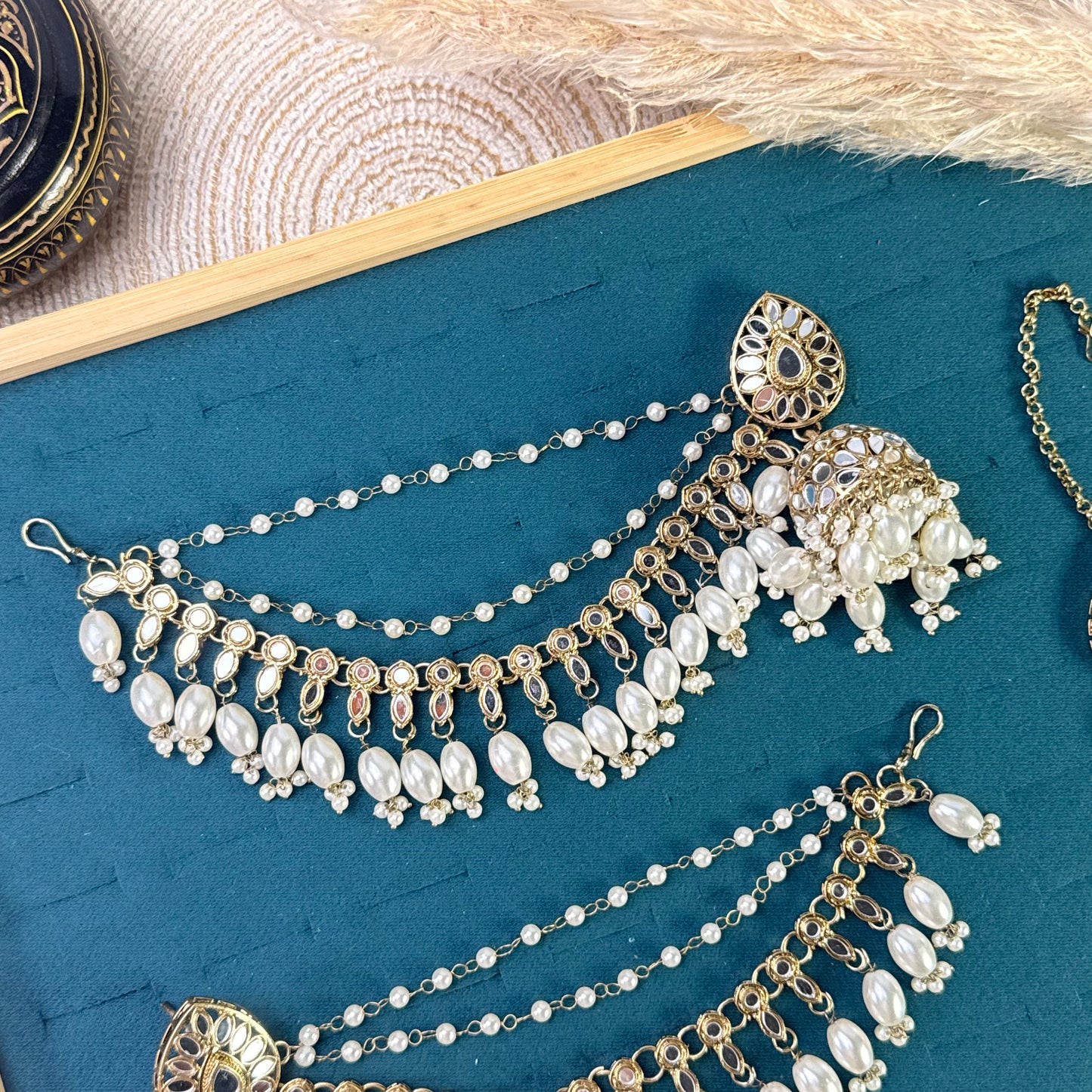 Ivory droplet floral Tikka Sahara Kundan Earrings