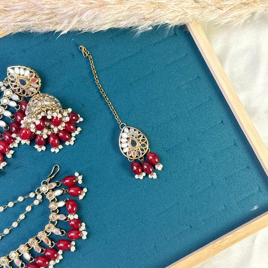 Classic golden pearl Tikka Sahara Kundan Earrings