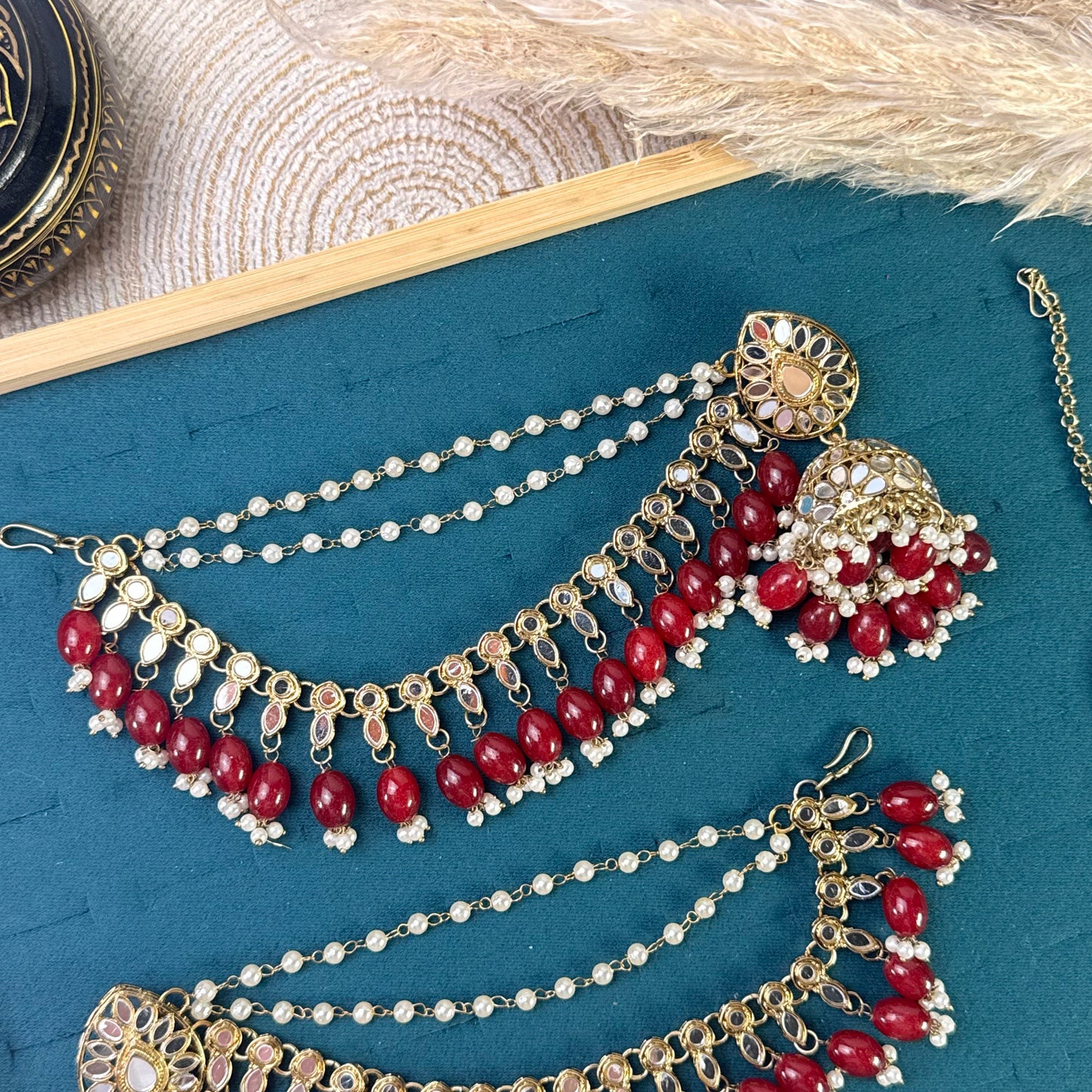 Classic golden pearl Tikka Sahara Kundan Earrings