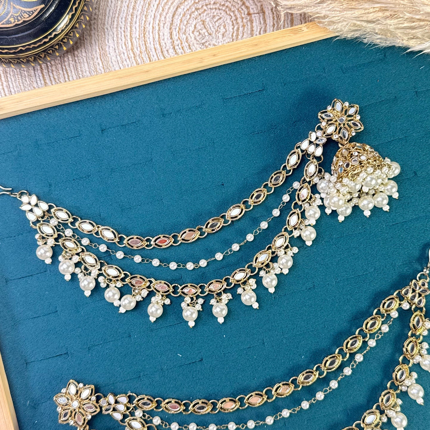 Forest green jhumka Tikka Sahara Kundan Earrings