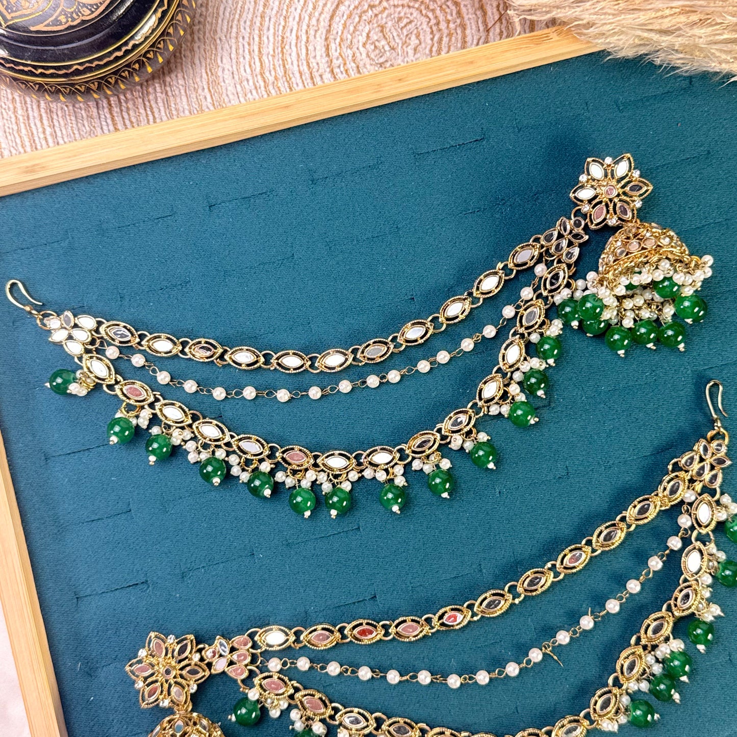 Crimson beaded heritage Tikka Sahara Kundan Earrings
