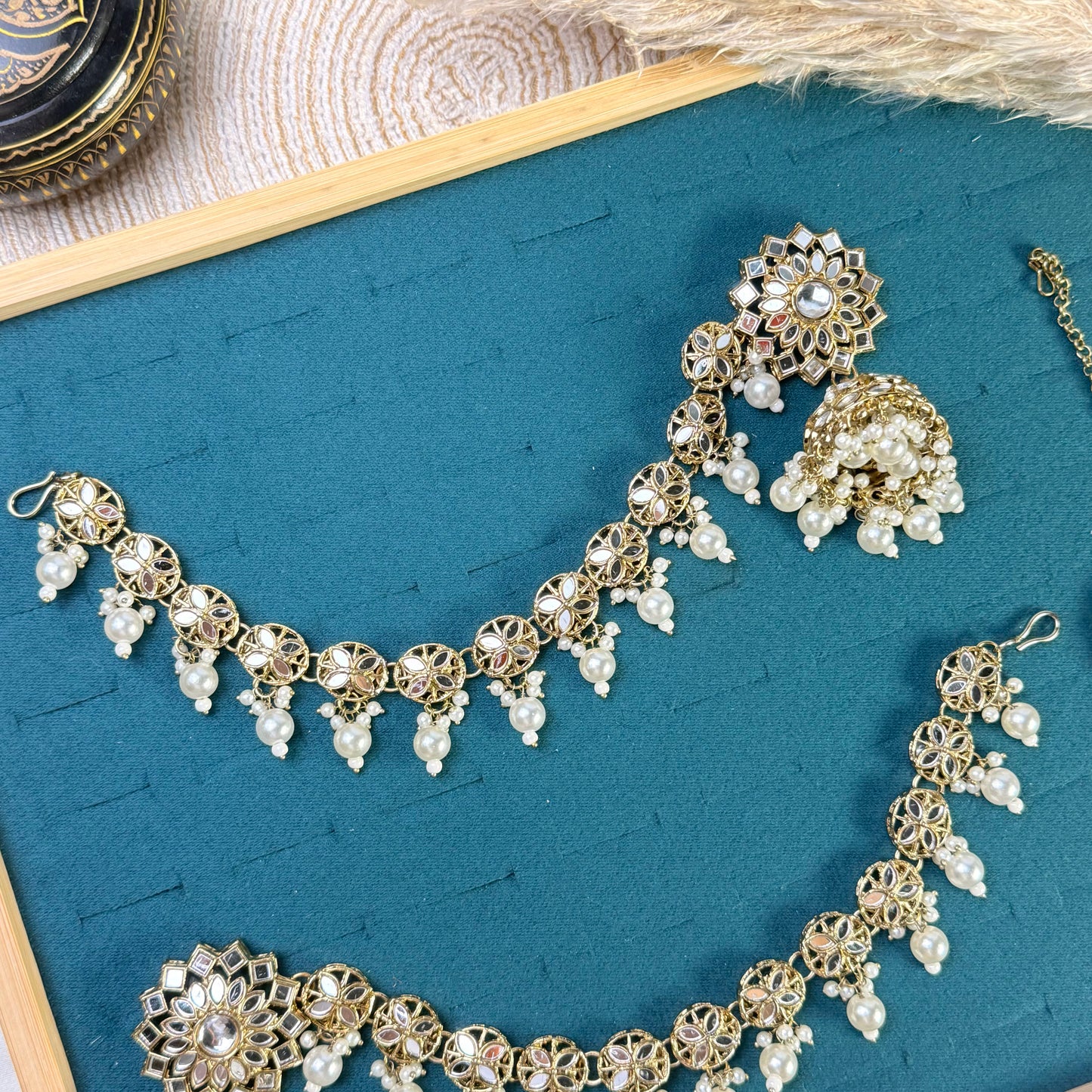 Turquoise ethnic fusion Tikka Sahara Kundan Earrings