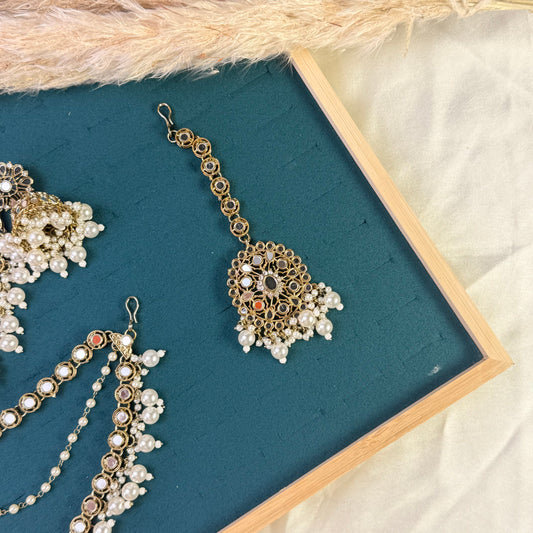 Pearl white layered Tikka Sahara Kundan Earrings