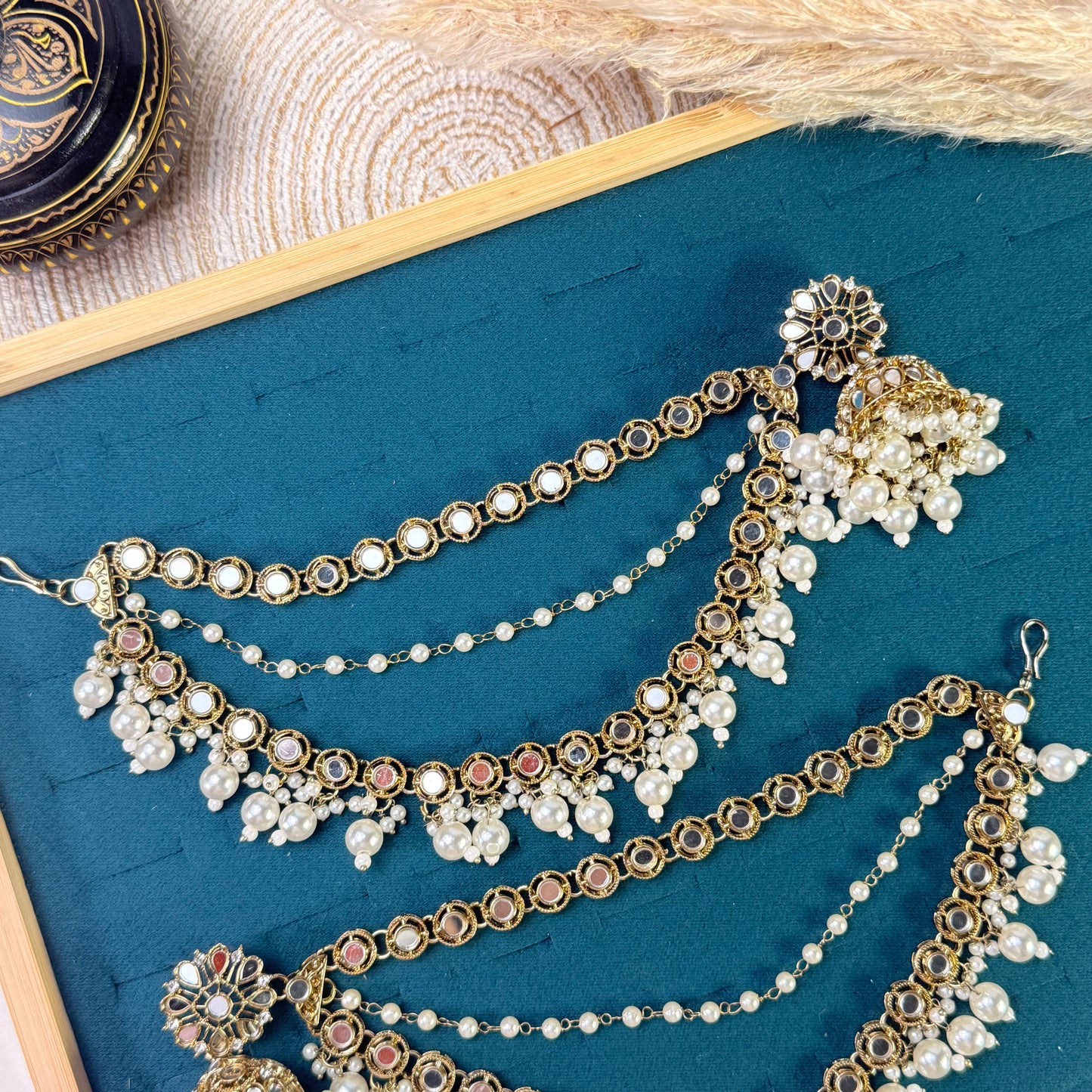 Pearl white layered Tikka Sahara Kundan Earrings