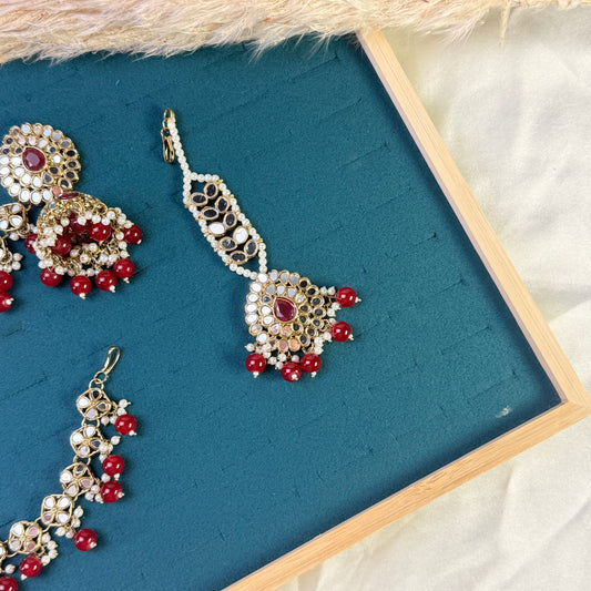 Radiant maroon jhumka Tikka Sahara Kundan Earrings