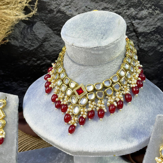 V-SHAPED MAJESTY MEDALLION KUNDAN NECKLACES