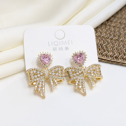 PINK HEART BOW EARRINGS