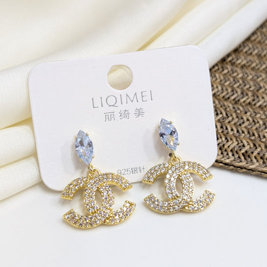 CRYSTAL MONOGRAM DROP EARRINGS