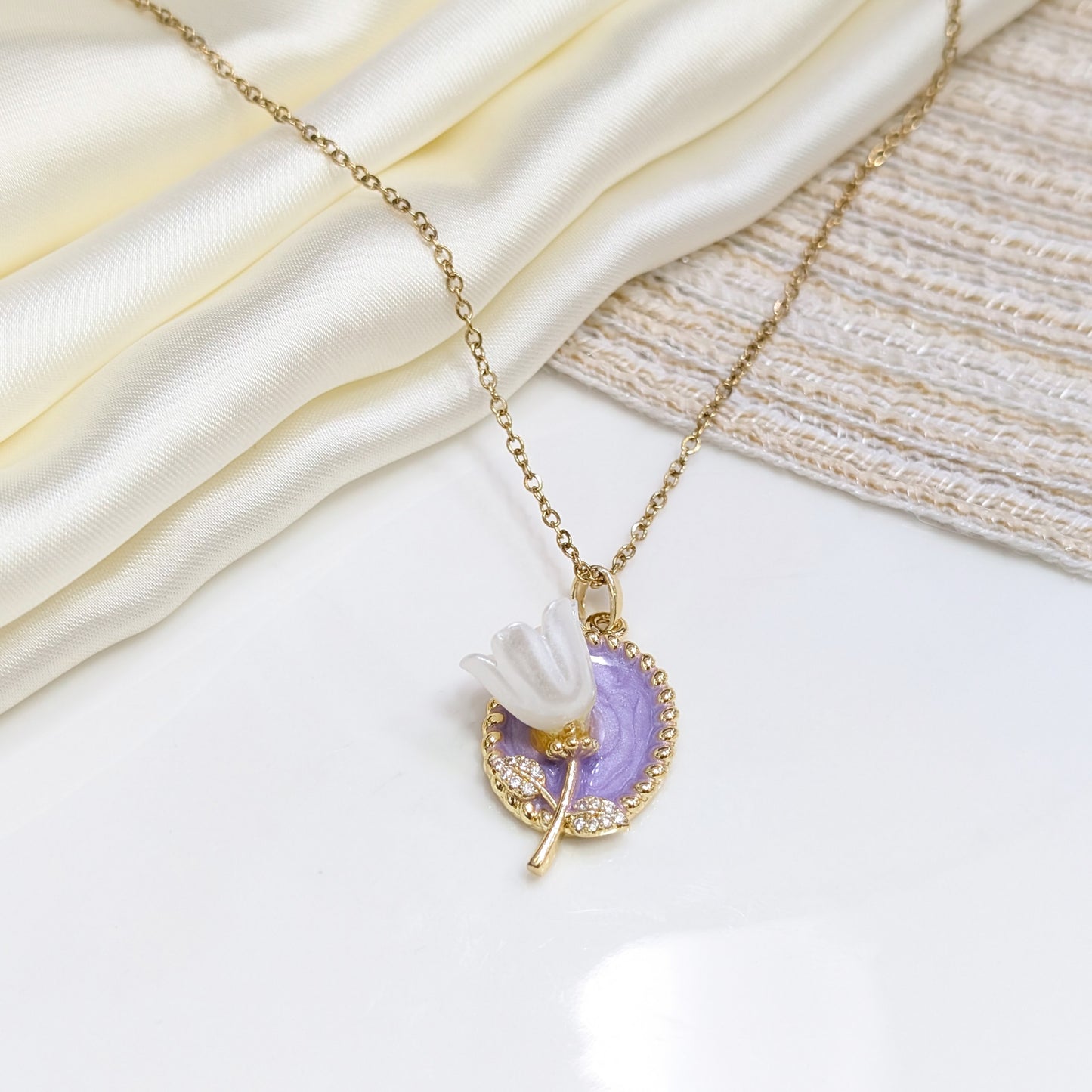 LAVENDER TULIP DISK LOCKETS