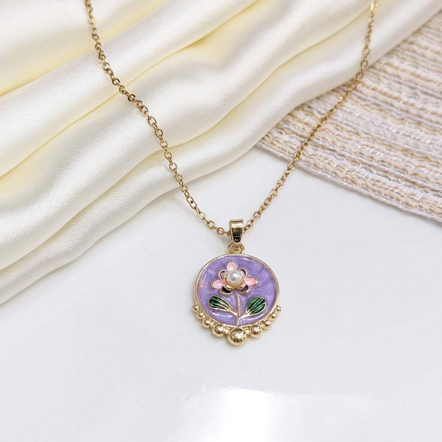 AMETHYST BLOOM DISK LOCKETS