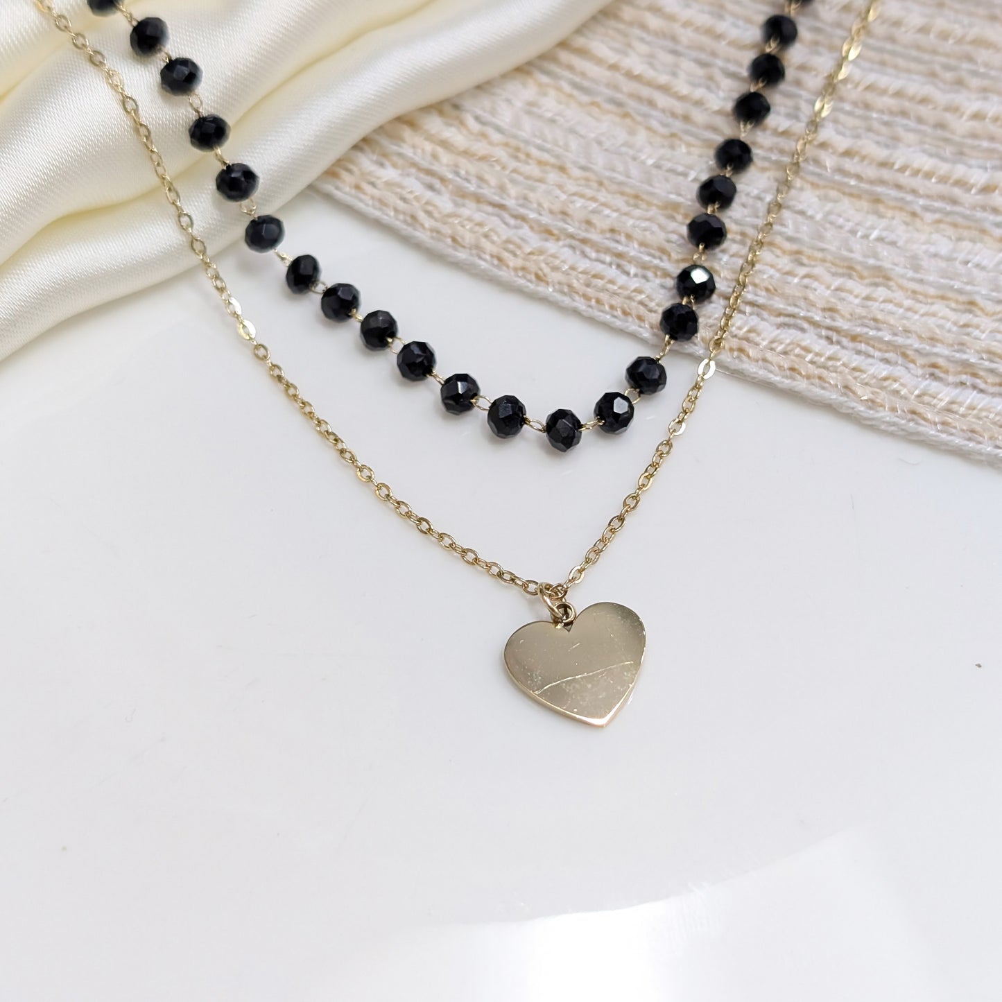 ONYX BEADED HEART LOCKETS