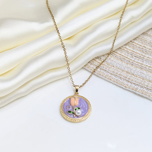 LAVENDER GARDEN DISK LOCKETS