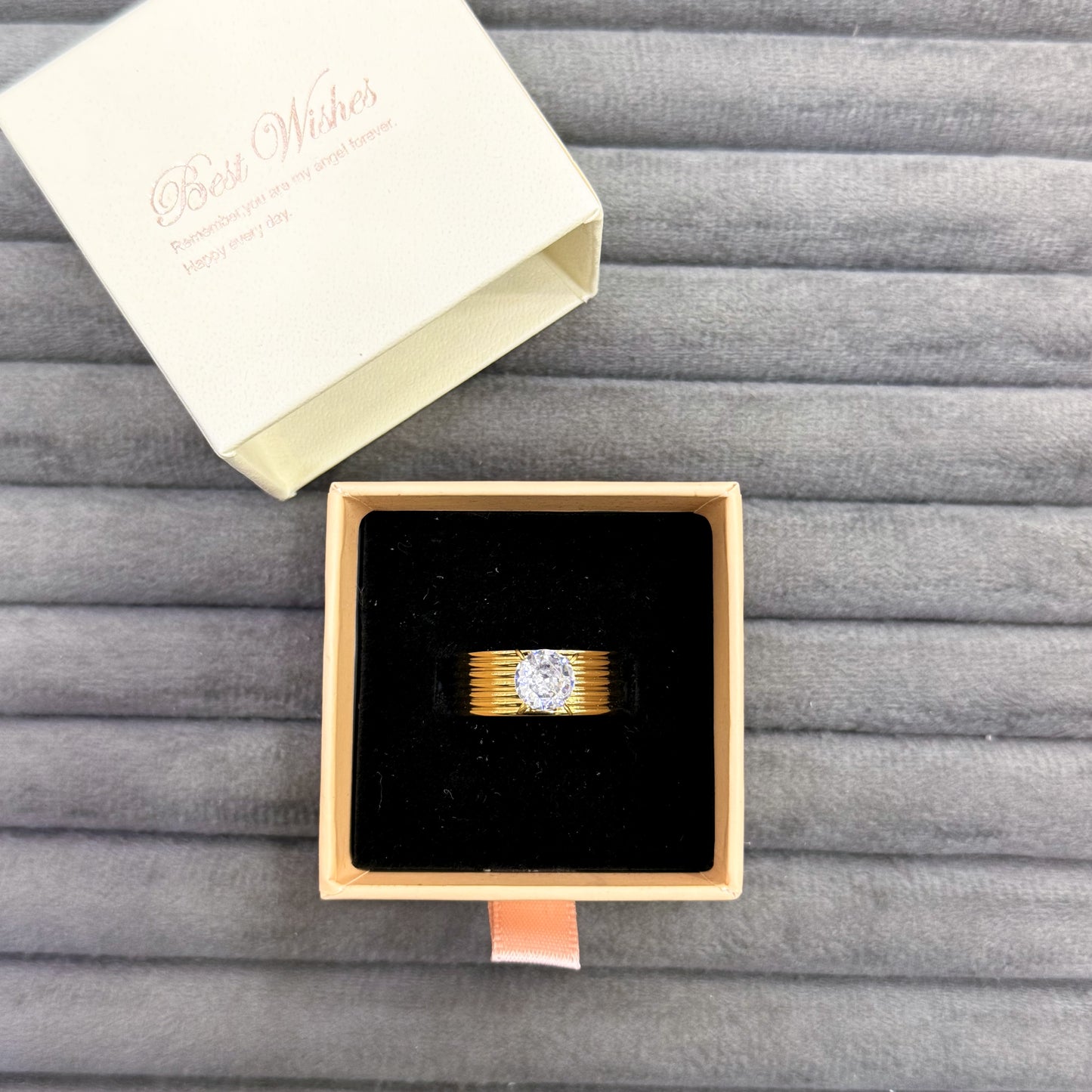 RIBBED SOLITAIRE BAND RINGS