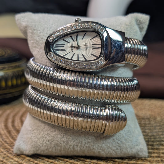 White silver snake watch