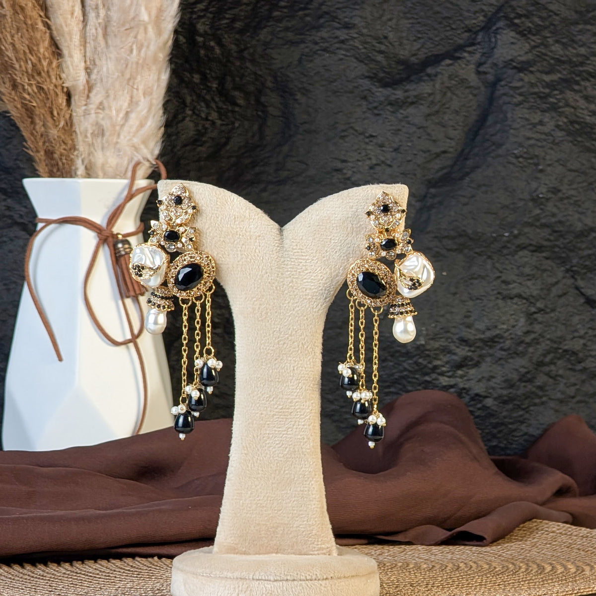 Onyx Cascade Tassel Earrings