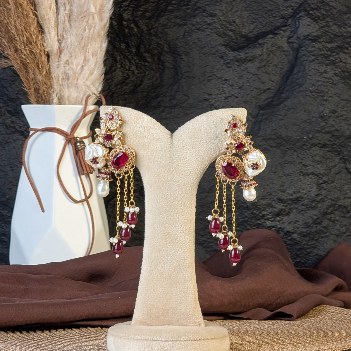 Ruby Baroque Tassel Earrings