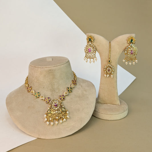 Simha Lion South Rajwadi Necklace Set