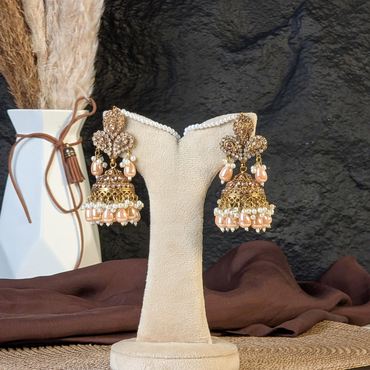 Champagne Pearl Jhumka Earrings