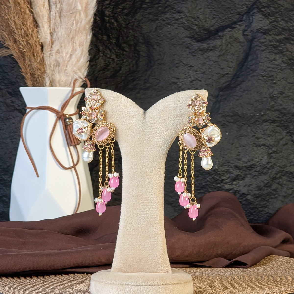 Rose Pink Tassel Earrings