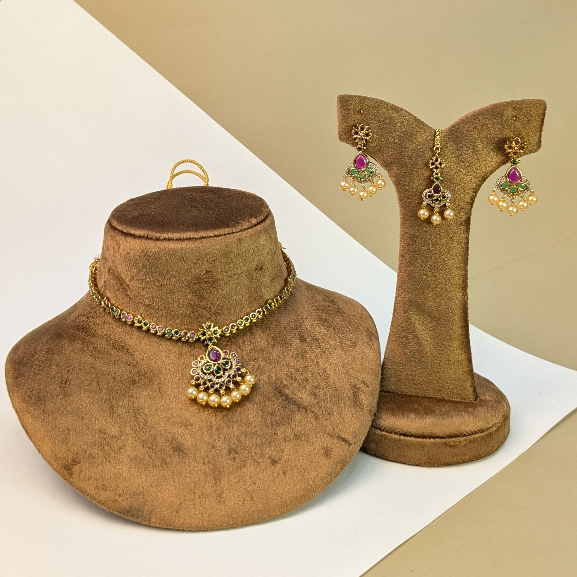 Temple Pendant South Indian Rajwadi Necklace Set