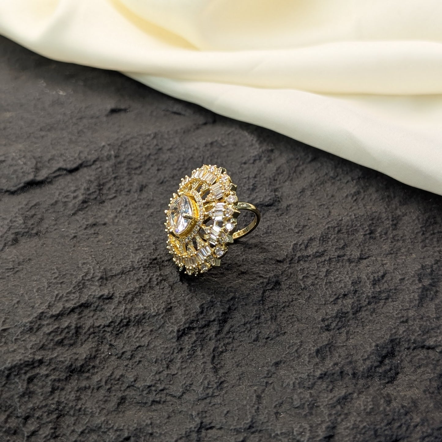 Pearl Crescent Zircon Ring