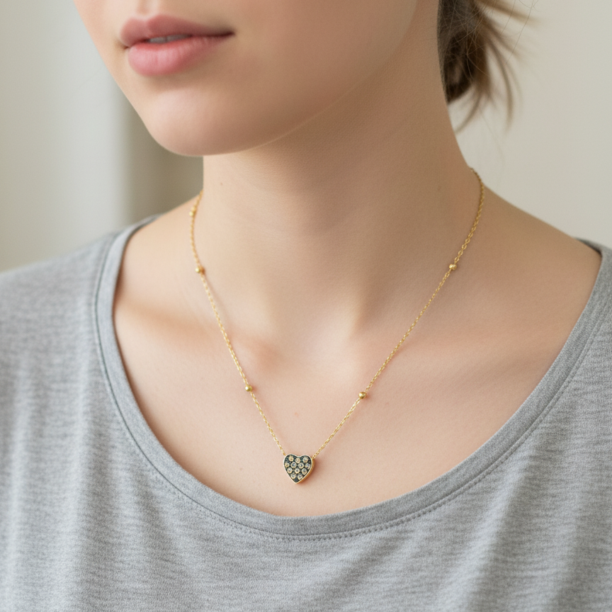 Black Crystal Heart Locket