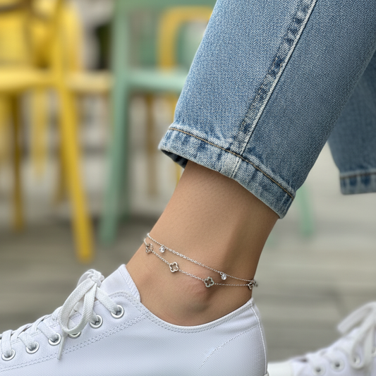 Twin Clover Charm Anklet